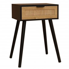 Mesita de noche con cajón Frisa Negro y Rattan 40x52 cm Mesita de noche con cajón Frisa Negro y Rattan 40x52 cm