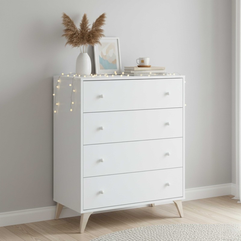 Cómoda De 4 Cajones Juvenil Blanca Sweet 78x95 cm