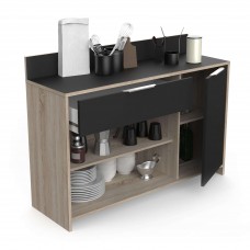 Mueble Auxiliar de Cocina Microondas Roble Negro 123x85 cm