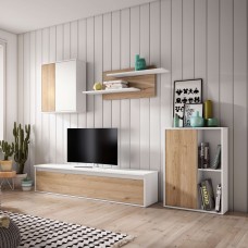 Mueble Salón Comedor Estilo Escandinavo Color Blanco Mate Y Roble Naturale 220 cm