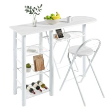 Conjunto Mesa y 2 taburetes plegables Cocina Bar Color Blanco