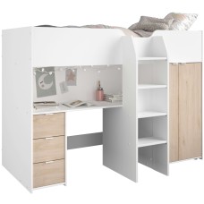 Cama Alta con Escritorio y Armario Funny Roble Jackson Y Blanco 203x146x95 cm