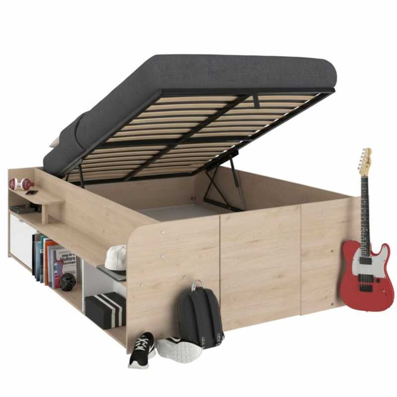 Cama Canapé Con Somier Stratos Roble Jackson y Blanco Mate 135/140x190/200 cm