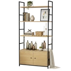 Estantería Librería 4 Estantes 2 Puertas Rubi Roble Cambrian y Negro 59x144x24 cm