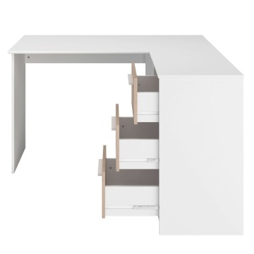 Escritorio lateral sin decoración cajones abiertos