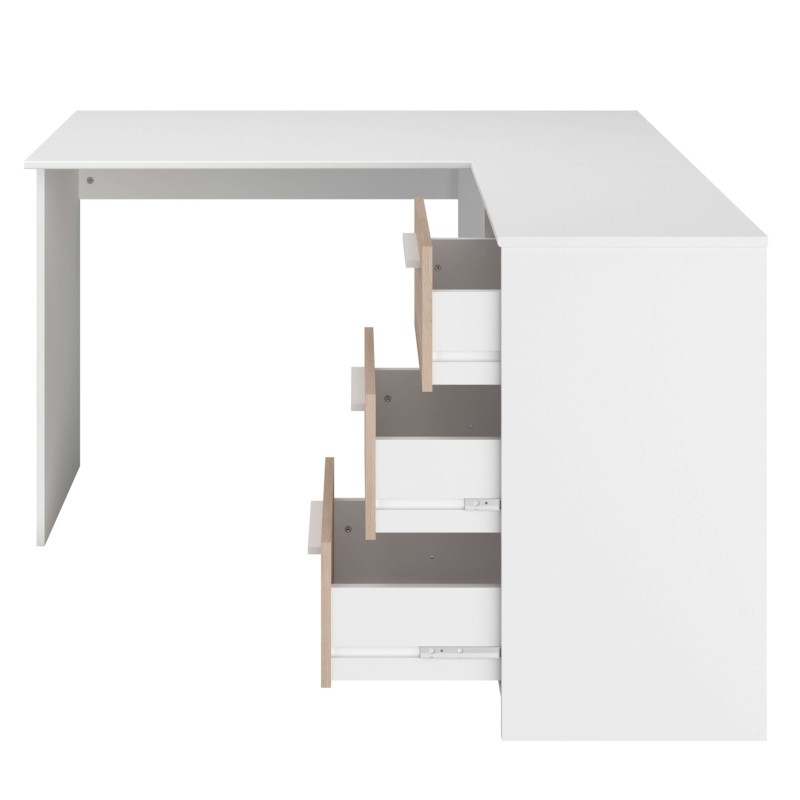 Escritorio lateral sin decoración cajones abiertos