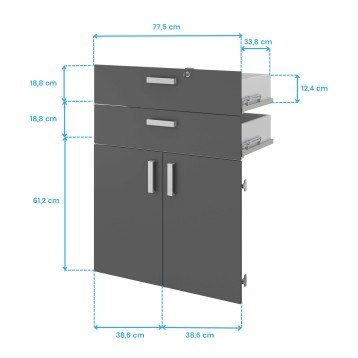 Armario de oficina con puerta y 2 cajones detalle armario cotas