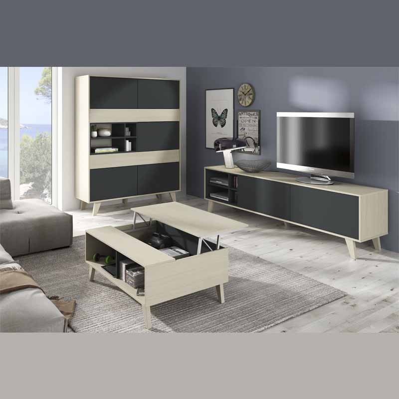 Módulo de salón TV Roble y Antracita Melamina 54x180x41- Miroytengo.es