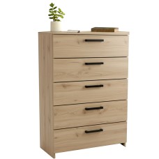 Cómoda Watson 5 cajones Roble kronberg y Roble waterford 80x103 cm