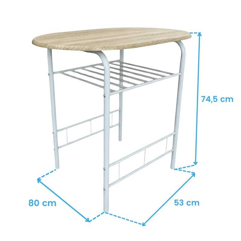 Mesa de Conjunto Mesa Cocina y 2 Sillas Butterfly Color Blanco y Roble Sonoma cotas