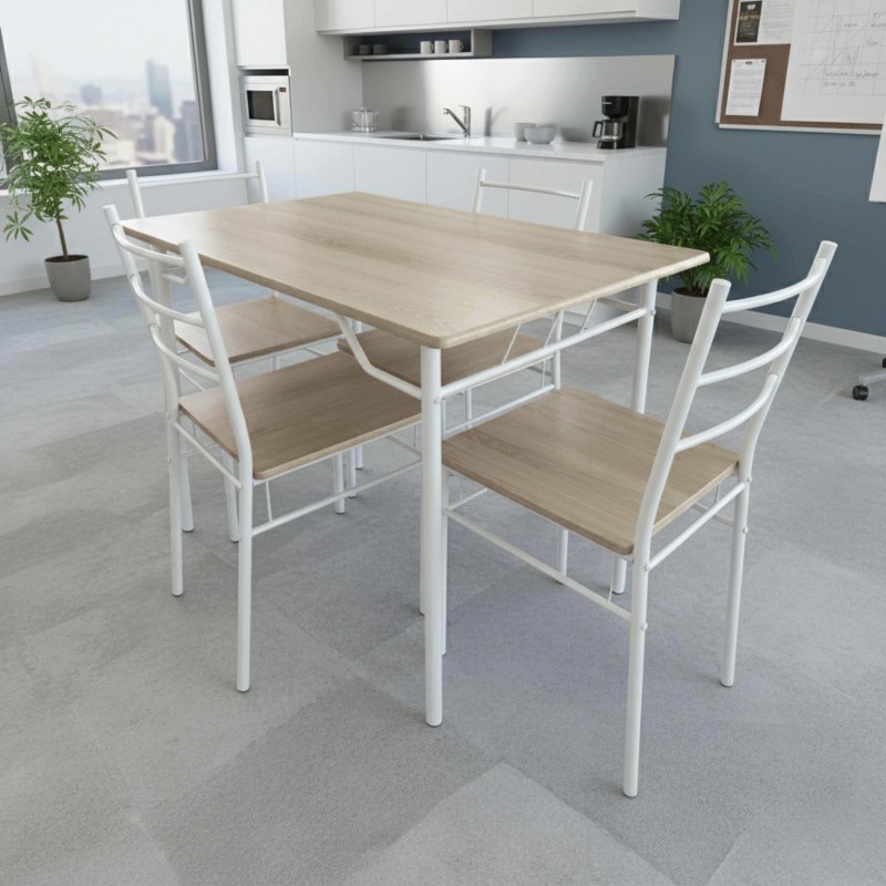 Conjunto Mesa Cocina y 4 Sillas Color Blanco y Roble Sonoma_ambiente