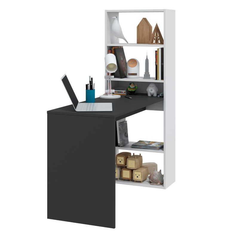 Mesa escritorio Duplo con Estantería Blanco y Gris 120 cm