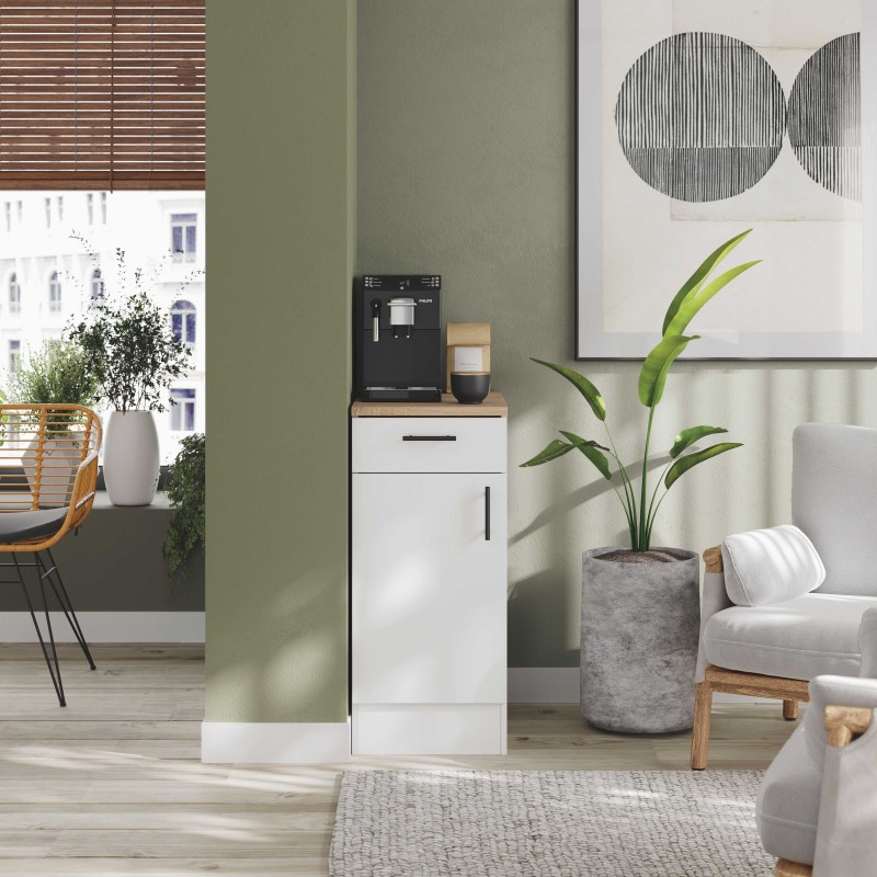 Módulo Cocina Inferior Kira con 1 Puerta y 1 Cajón Blanco Brillo y Roble Canadian 40x60 cm