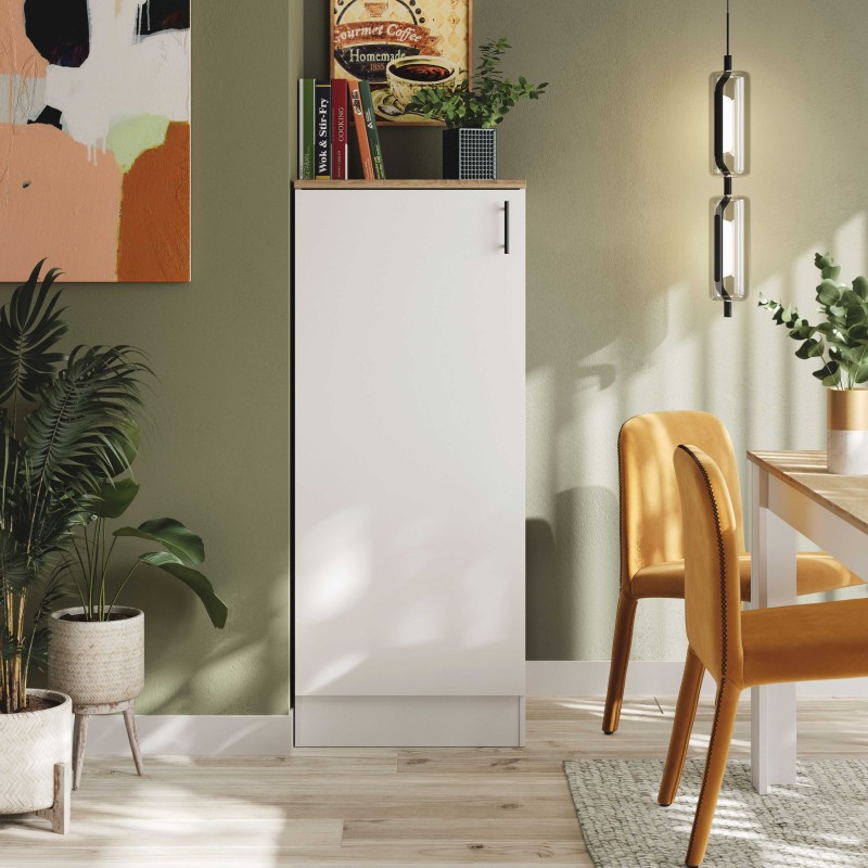 Módulo Inferior Columna Cocina Kira 1 Puerta Blanco Brillo y Roble Canadian 60x60 cm