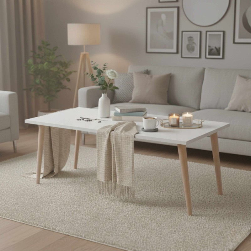 Ambiente de Mesa Centro Fija Couvet Color Blanco Y Haya