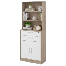 Estantería de Oficina 2 Cajones Veltis Blanco mate y Roble Japonés 79x202x40 cm