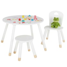 Mesa Infantil Pack Muebles Douceur Mesa, Silla y Taburete Color Blanco