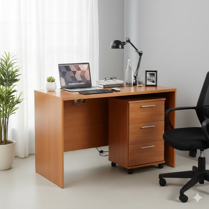 Mesa Escritorio Clásica con cajonera color Cerezo 120 cm