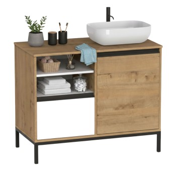 Mueble de Baño con Patas Támesis Roble y Blanco 100 cm (Lavabo opcional)
 Tipo Lavamanos-Sin lavamanos