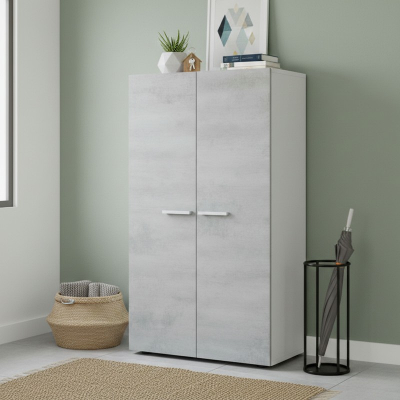 Mueble Zapatero Recibidor Armario Cemento 2 Puertas 55 cm
