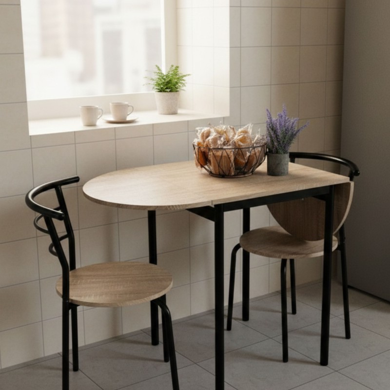 Conjunto Mesa y 2 Sillas Roble y Negro Butterfly