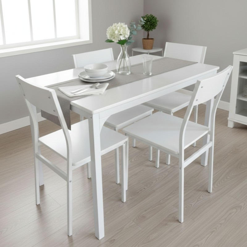 Conjunto Mesa Cocina con 4 Sillas Color Blanco Brillo