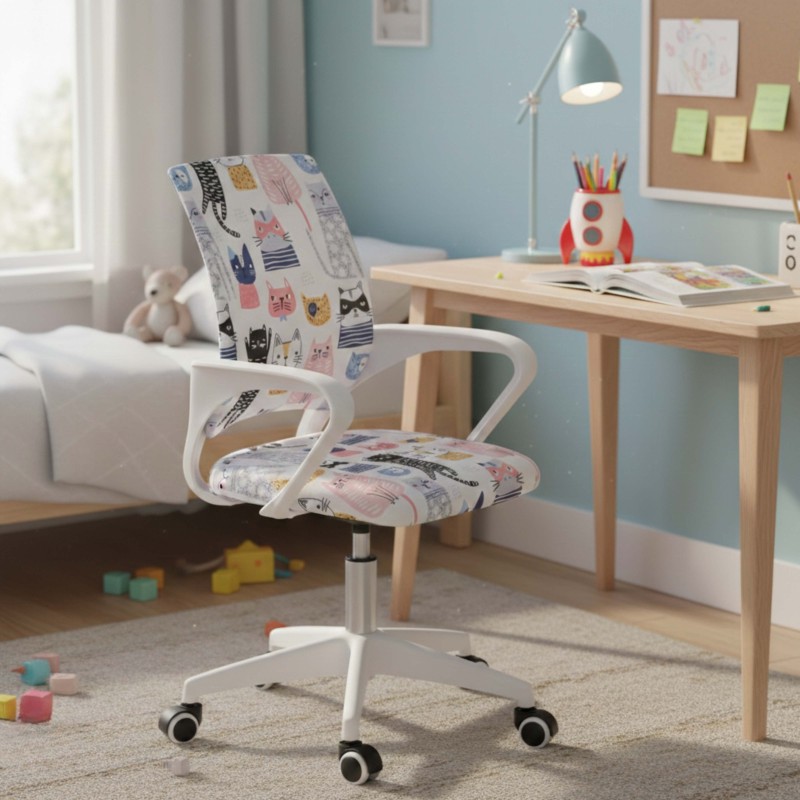 Silla Escritorio Juvenil Vita Gatito Miau Color Blanco