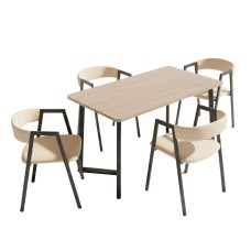 Conjunto Mesa Fija Comedor y 4 Sillas Bergam Color Roble y Beige