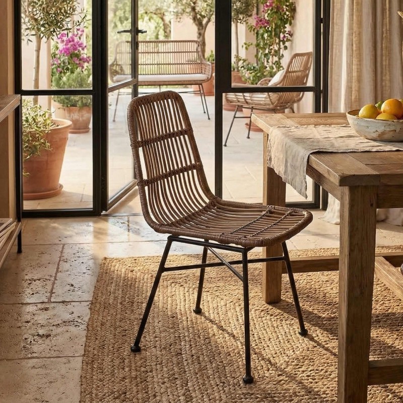 Silla Comedor Thai de Rattán Natural y Metal Estilo Nórdico Boho