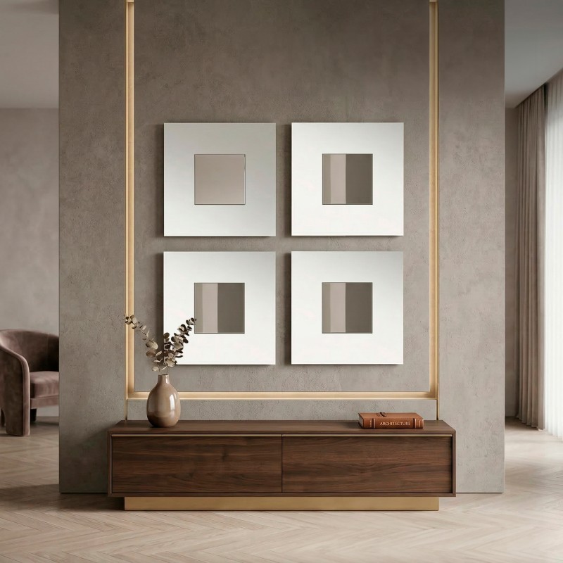 Set de 4 Espejos de Pared Lupe Estilo Moderno Color Blanco 45x45x2 cm