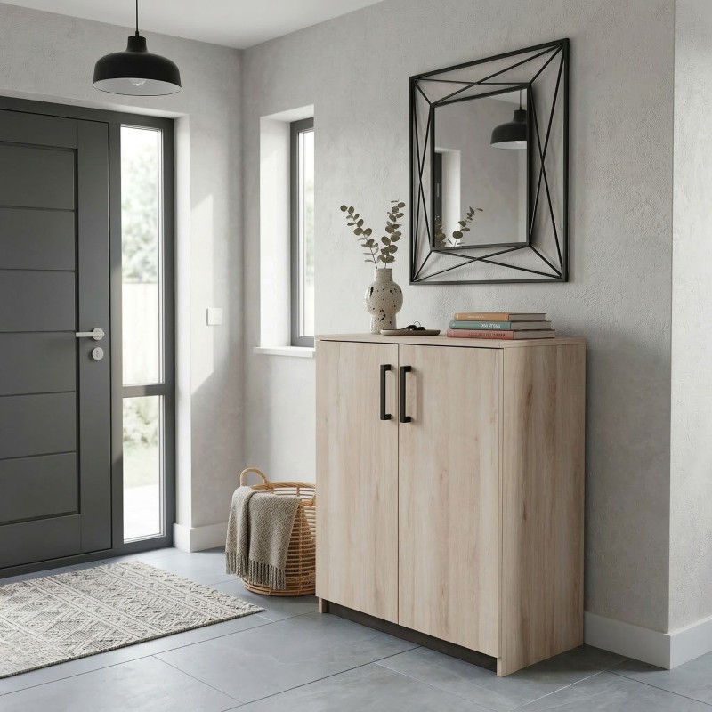 Mueble Auxiliar Organizador Watson Color Roble Waterford y Roble Kronberg 73x95x41 cm Mueble Auxiliar Organizador Watson Color Roble Waterford y Roble Kronberg 73x95x41 cm