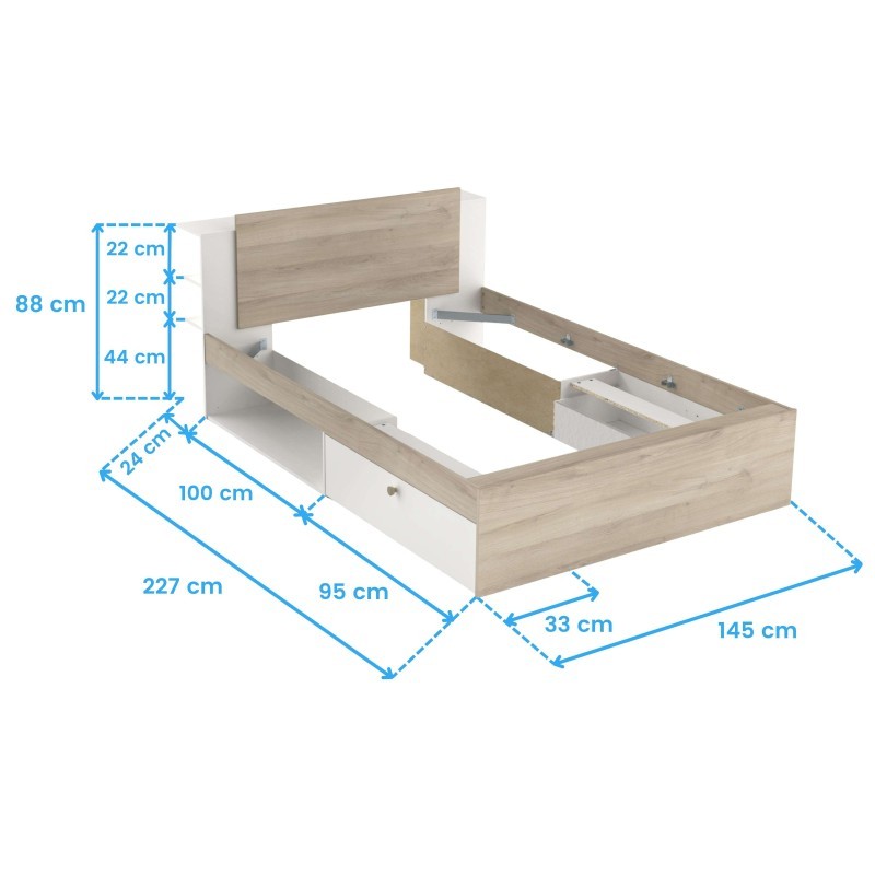 Dormitorio Matrimonio Izzy Con Almacenaje En Blanco Mate y Roble Kronberg (Cama+Cómoda)