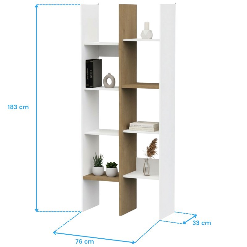 Pack Escritorio con Estantería De Oficina Acces En Roble Hamilton y Blanco Mate