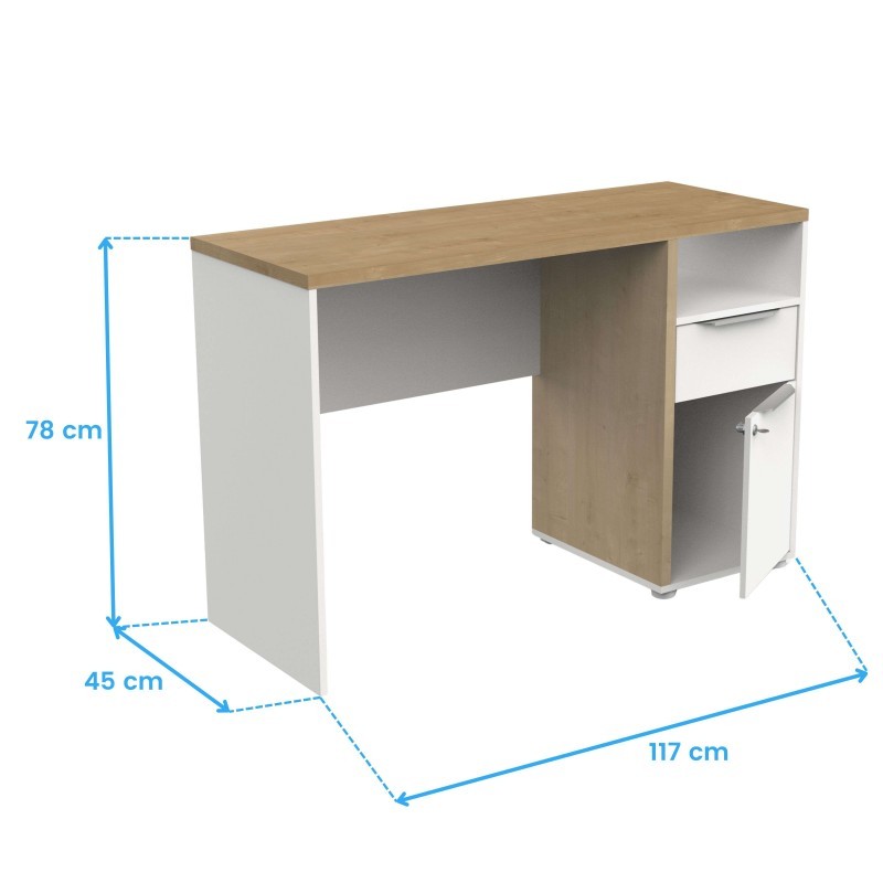 Pack Escritorio con Estantería De Oficina Acces En Roble Hamilton y Blanco Mate