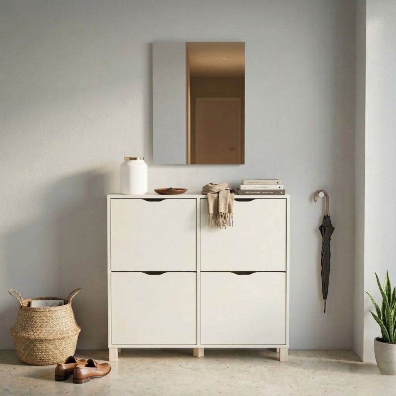 Mueble Zapatero Recibidor Mary Con Espejo Suspendido 97 cm Color Blanco Mueble Zapatero Recibidor Mary Con Espejo Suspendido 97 cm Color Blanco