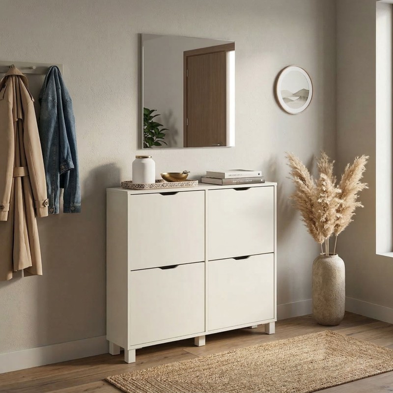 Mueble Zapatero Recibidor Mary Con Espejo Suspendido 97 cm Color Blanco Mueble Zapatero Recibidor Mary Con Espejo Suspendido 97 cm Color Blanco