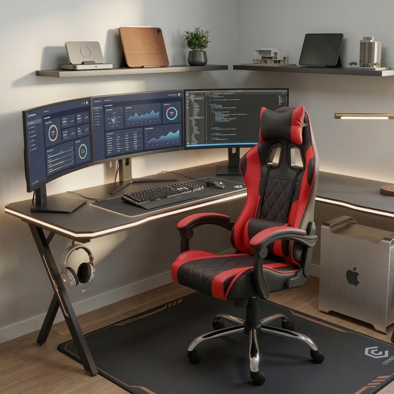 Silla Gaming Legend Con Cojín Lumbar Negro y Rojo