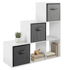 Estantería Librería Escalera Abril Blanco Mate y Gris 89x89x28 cm