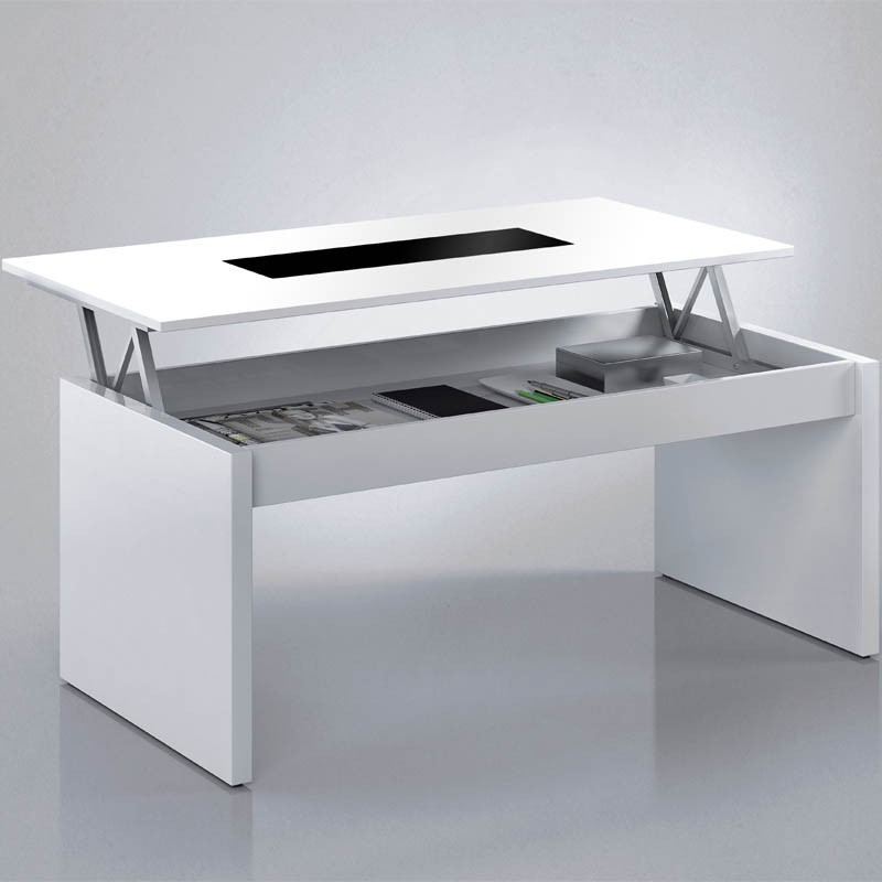 Mesa de centro elevable blanco brillo y cristal negro Mesa de centro elevable blanco brillo y cristal negro
