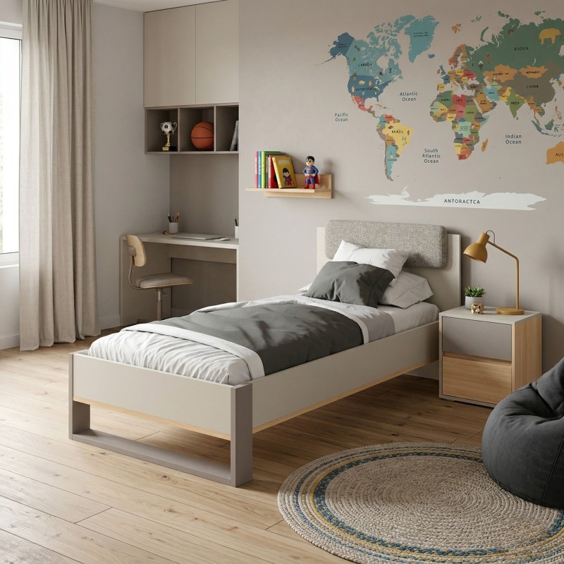 Cama Juvenil Camillia Con Cabecero Color Gris y Arcilla 90x200 cm