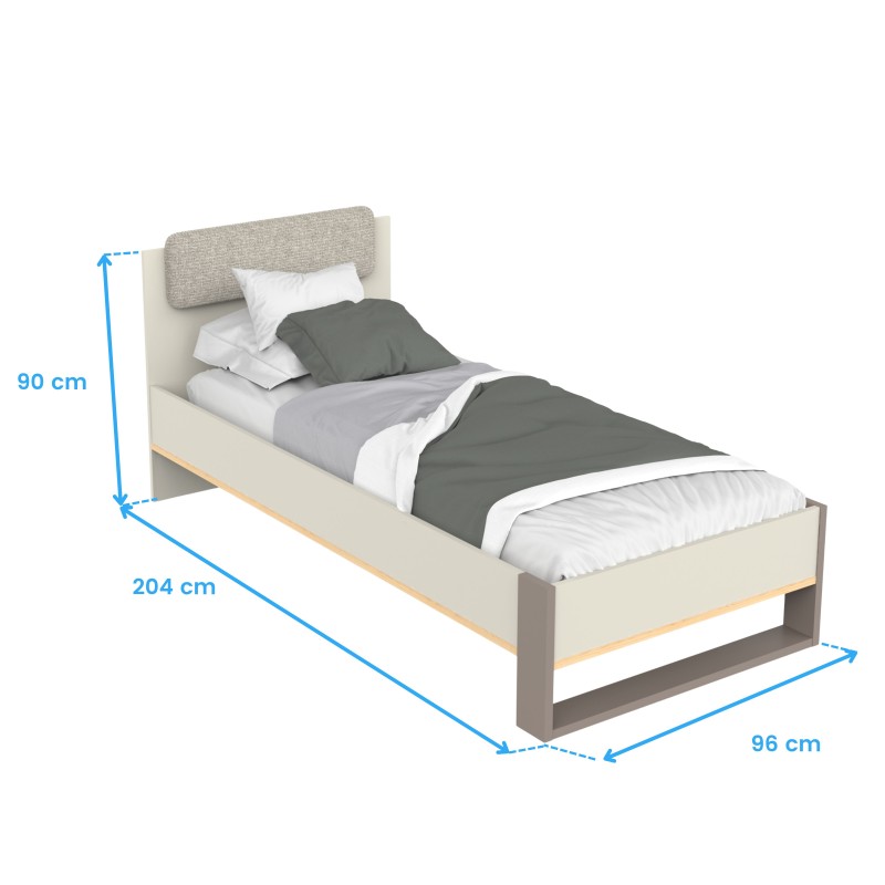Cama Juvenil Camillia Con Cabecero Color Gris y Arcilla 90x200 cm