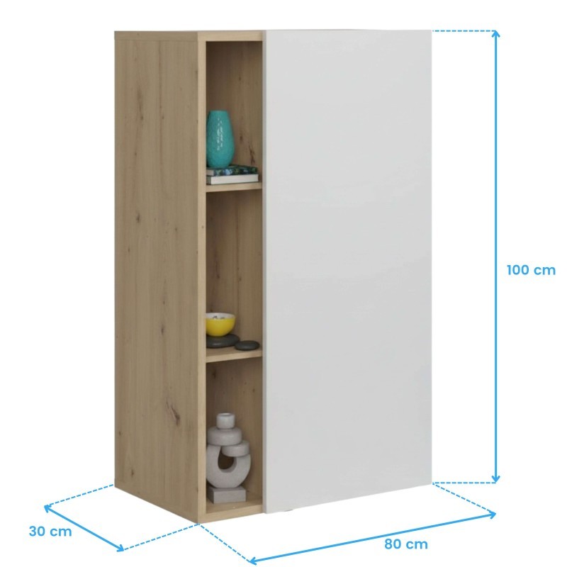 Pack 4 Muebles Salón Completo Opole Blanco Mate y Roble Claro Diseño Nórdico