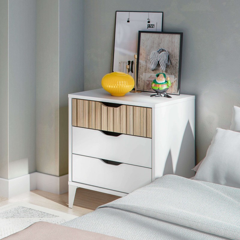 Pack 4 Muebles Dormitorio Estilo Nórdico Daylight Blanco Artik y Natur