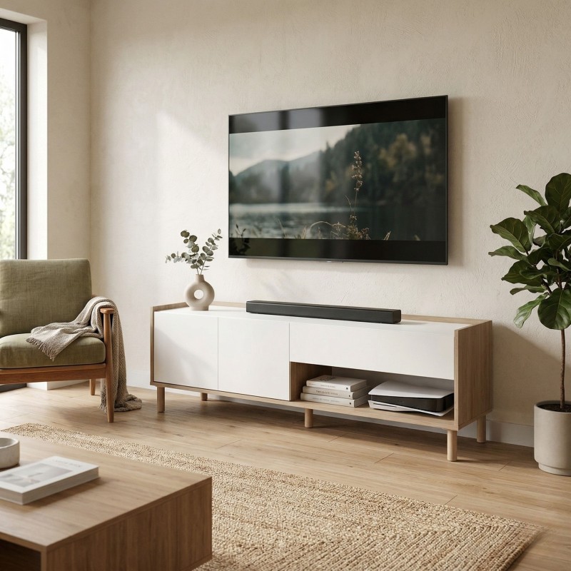 Pack 4 Muebles de Salón Estilo Nórdico Color Roble Japonés y Blanco