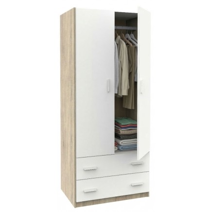 Armario Juvenil Turín Dormitorio Juvenil 2 Cajones Roble Cambrian y Blanco Mate