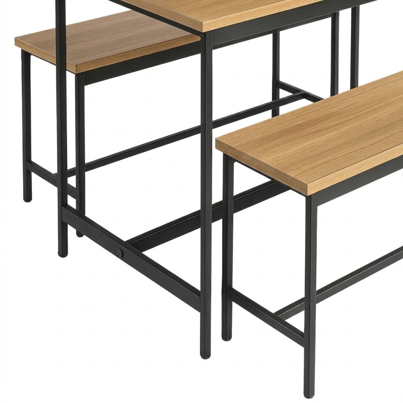 Conjunto Mesa Cocina Fija y 2 Bancos Lari Color Roble Cambrian y Negro