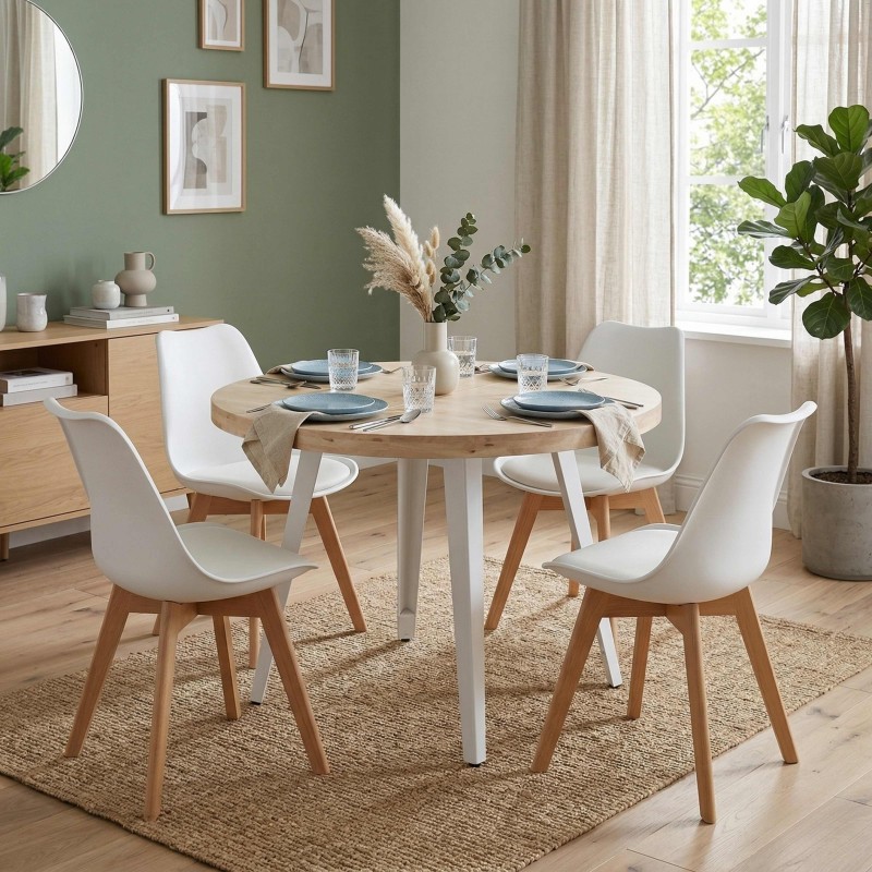 Mesa Comedor Redonda Extensible Berg Madera Color Roble Nordish y Blanco 100-180x100 cm
