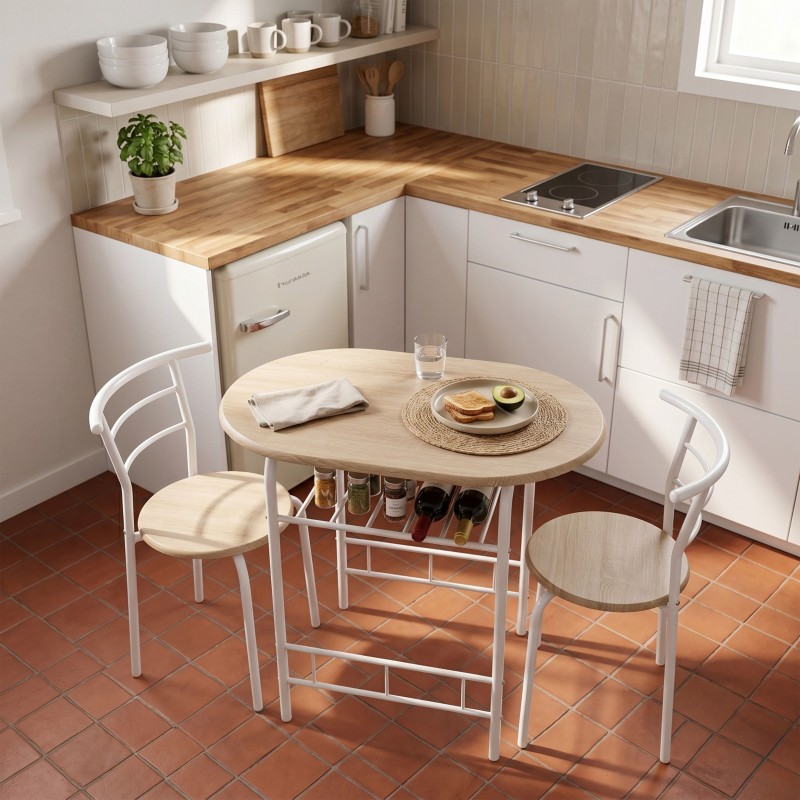 Conjunto Mesa Cocina y 2 Sillas Butterfly Fija Color Blanco y Roble Sonoma