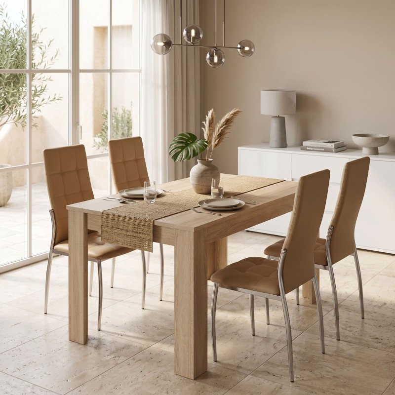 Conjunto Mesa Comedor con 4 Sillas Color Roble Canadian