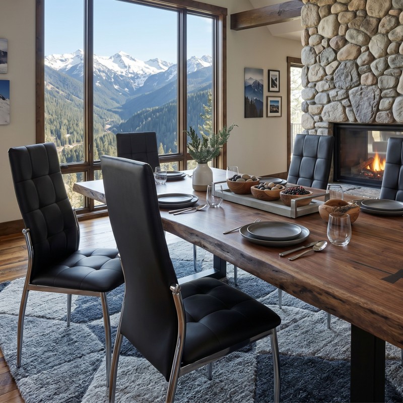 Sillas De Comedor Moderna Laci De Polipiel Y Metal Cromado Color Negro